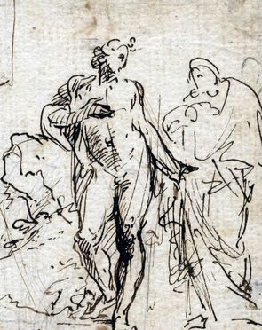  Anonimo del XVIII secolo : Figura maschile nuda ed altra panneggiata.  - Auction Books & Graphics - Libreria Antiquaria Gonnelli - Casa d'Aste - Gonnelli Casa d'Aste