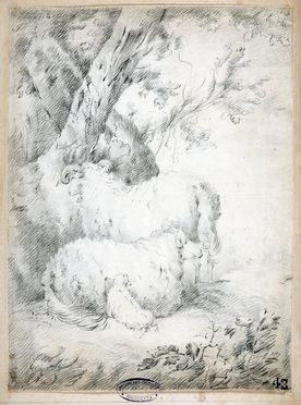 Montone con pecora ed agnellino in un paesaggio.  - Auction Books & Graphics - Libreria Antiquaria Gonnelli - Casa d'Aste - Gonnelli Casa d'Aste