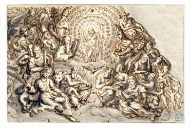  Anonimo del XVII secolo : La Santissima Trinit in gloria con santi.  - Auction Books & Graphics - Libreria Antiquaria Gonnelli - Casa d'Aste - Gonnelli Casa d'Aste