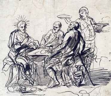  Anonimo del XVII secolo : La cena in Emmaus.  - Auction Books & Graphics - Libreria Antiquaria Gonnelli - Casa d'Aste - Gonnelli Casa d'Aste