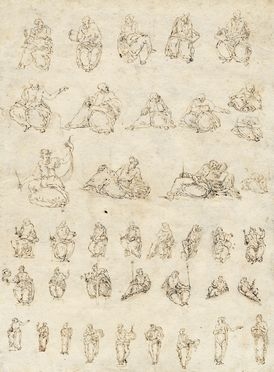  Anonimo del XVII secolo : Foglio di piccoli studi di figure.  - Auction Books & Graphics - Libreria Antiquaria Gonnelli - Casa d'Aste - Gonnelli Casa d'Aste