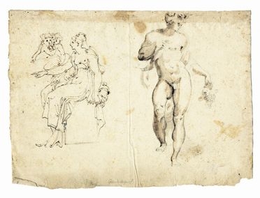  Anonimo del XVII secolo : Figura femminile seduta con due putti e studio per Bacco.  - Auction Books & Graphics - Libreria Antiquaria Gonnelli - Casa d'Aste - Gonnelli Casa d'Aste