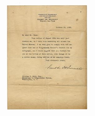  Roosevelt Franklin Delano : Lettera dattiloscritta con firma autografa.  - Asta Grafica & Libri - Libreria Antiquaria Gonnelli - Casa d'Aste - Gonnelli Casa d'Aste