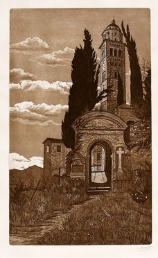  Richard Hadl  (Vienna, 1876 - Ascona, 1944) : Chiesa fra i cipressi.  - Auction Graphics & Books - Libreria Antiquaria Gonnelli - Casa d'Aste - Gonnelli Casa d'Aste