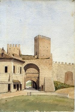  Fabio Borbottoni  (Firenze, 1823 - 1901) : Vecchie mura con porta.  - Asta Grafica & Libri - Libreria Antiquaria Gonnelli - Casa d'Aste - Gonnelli Casa d'Aste