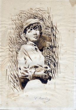  Vittorio Matteo Corcos  (Livorno, 1859 - Firenze, 1933) : Giovinetto con cappello.  - Auction Graphics & Books - Libreria Antiquaria Gonnelli - Casa d'Aste - Gonnelli Casa d'Aste
