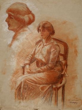  Emilio Longoni  (Barlassina, 1859 - Milano, 1932) : Figura femminile seduta.  - Auction Graphics & Books - Libreria Antiquaria Gonnelli - Casa d'Aste - Gonnelli Casa d'Aste