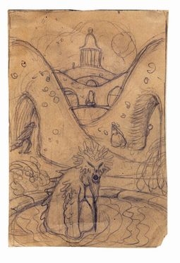 Richard Teschner  (Karlovy Vary, 1879 - Vienna, 1948) : Paesaggio fantastico con mostro acquatico.  - Auction Graphics & Books - Libreria Antiquaria Gonnelli - Casa d'Aste - Gonnelli Casa d'Aste