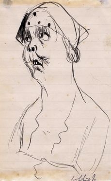  Karl Hubbuch  (Karlsruhe, 1891 - Karlsruhe, 1979) : Ritratto femminile caricaturale.  - Auction Graphics & Books - Libreria Antiquaria Gonnelli - Casa d'Aste - Gonnelli Casa d'Aste