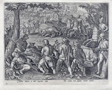  Philips Galle  (Haarlem, 1537 - Anversa, 1612) [excudit] : Caccia all'orso.  - Asta Grafica & Libri - Libreria Antiquaria Gonnelli - Casa d'Aste - Gonnelli Casa d'Aste