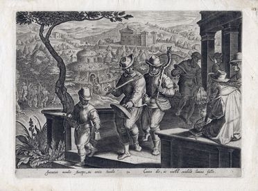  Jan Van der Straet (detto Stradano)  (Bruges, 1523 - Firenze, 1605) [da] : Caccia al merlo con la balestra e le torce.  - Auction Graphics & Books - Libreria Antiquaria Gonnelli - Casa d'Aste - Gonnelli Casa d'Aste