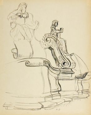  Karl Hubbuch  (Karlsruhe, 1891 - Karlsruhe, 1979) : Studio di monumento con fontana.  - Asta Grafica & Libri - Libreria Antiquaria Gonnelli - Casa d'Aste - Gonnelli Casa d'Aste