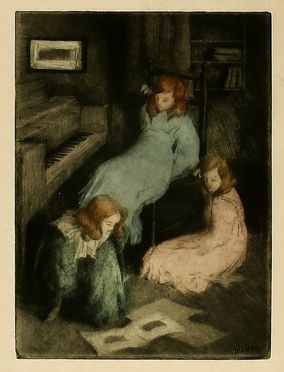  Alfredo Mller  (Livorno, 1869 - Parigi, 1940) : Les trois petites filles (Aprs la leon).  - Auction Graphics & Books - Libreria Antiquaria Gonnelli - Casa d'Aste - Gonnelli Casa d'Aste