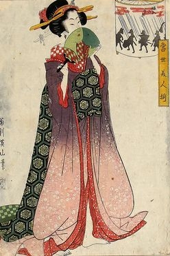  Kikugawa Eizan  (Edo, 1787 - 1867) : Bijin con ventaglio e lanterna magica.  - Asta Grafica & Libri - Libreria Antiquaria Gonnelli - Casa d'Aste - Gonnelli Casa d'Aste
