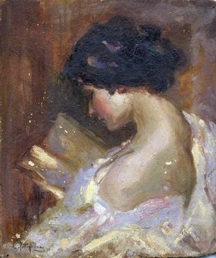  Luca Postiglione  (Napoli, 1876 - Napoli, 1936) : Figura femminile che legge.  - Auction Graphics & Books - Libreria Antiquaria Gonnelli - Casa d'Aste - Gonnelli Casa d'Aste