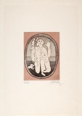  Giuseppe Viviani  (Agnano, 1898 - Pisa, 1965) : Uomo con fiore a cani.  - Asta Grafica & Libri - Libreria Antiquaria Gonnelli - Casa d'Aste - Gonnelli Casa d'Aste