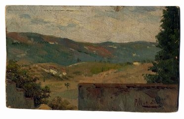  Pompeo Massani  (Firenze, 1850 - 1920) : Paesaggio collinare.  - Auction Graphics & Books - Libreria Antiquaria Gonnelli - Casa d'Aste - Gonnelli Casa d'Aste