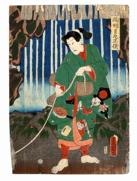  Utagawa Kunisada I (Toyokuni III)  (Edo, 1786 - 1865) : Attore kabuki nel ruolo del samurai Kusunoki.  - Asta Grafica & Libri - Libreria Antiquaria Gonnelli - Casa d'Aste - Gonnelli Casa d'Aste