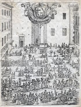  Giuseppe Maria Mitelli  (Bologna, 1634 - 1718) [attribuito a] : La fiera de' folicelli da seta a Bologna.  - Asta Grafica & Libri - Libreria Antiquaria Gonnelli - Casa d'Aste - Gonnelli Casa d'Aste