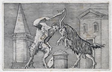  Marco Dente  (Ravenna (?),,  - Roma,, 1527) : Satiro in lotta con capro.  - Auction Graphics & Books - Libreria Antiquaria Gonnelli - Casa d'Aste - Gonnelli Casa d'Aste