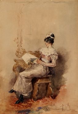  Antonio Bignoli  (Milano, 1812 - 1886) [attribuito a] : Ragazza che legge.  - Asta Grafica & Libri - Libreria Antiquaria Gonnelli - Casa d'Aste - Gonnelli Casa d'Aste