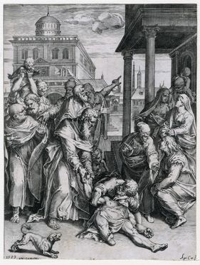  Agostino Carracci  (Bologna, 1557 - Parma, 1602) : San Paolo resuscita Patroclo.  - Asta Grafica & Libri - Libreria Antiquaria Gonnelli - Casa d'Aste - Gonnelli Casa d'Aste