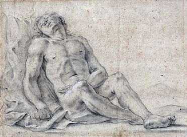  Anonimo della seconda metà del XVII secolo : Studio di nudo virile riverso.  - Asta Grafica & Libri - Libreria Antiquaria Gonnelli - Casa d'Aste - Gonnelli Casa d'Aste