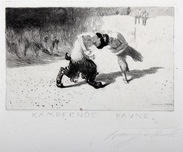  Franz Von Stuck  (Tettenweis, 1863 - Monaco di Baviera, 1928) : Kampfende Faune (Lotta di fauni).  - Asta Grafica & Libri - Libreria Antiquaria Gonnelli - Casa d'Aste - Gonnelli Casa d'Aste