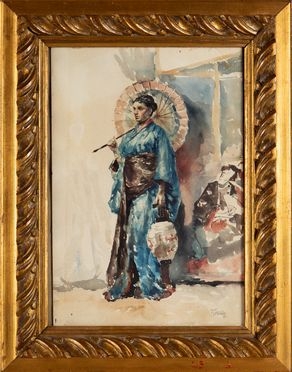  Mariano Fortuny y Marsal  (Tarragona, 1838 - Roma, 1874) : Figura femminile in costume giapponese.  - Auction Graphics & Books - Libreria Antiquaria Gonnelli - Casa d'Aste - Gonnelli Casa d'Aste