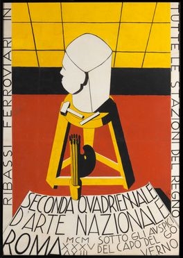 Bozzetto originale per il manifesto della Seconda Quadriennale D'Arte Nazionale.  - Auction Graphics & Books - Libreria Antiquaria Gonnelli - Casa d'Aste - Gonnelli Casa d'Aste