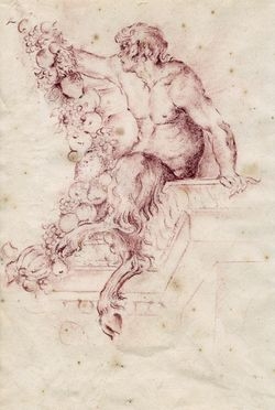  Jean Boulanger  (Troyes,  - Modena, 1660) [alla maniera di] : Studio per fauno con festone di frutta.  - Asta Grafica & Libri - Libreria Antiquaria Gonnelli - Casa d'Aste - Gonnelli Casa d'Aste