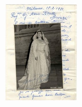  Callas Maria : Ritratto fotografico con costume di scena. Con firma 'Maria Meneghini Callas'.	  - Asta Grafica & Libri - Libreria Antiquaria Gonnelli - Casa d'Aste - Gonnelli Casa d'Aste