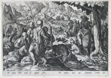  Jan Van der Straet (detto Stradano)  (Bruges, 1523 - Firenze, 1605) [da] : La caccia allo stambecco.  - Auction Graphics & Books - Libreria Antiquaria Gonnelli - Casa d'Aste - Gonnelli Casa d'Aste