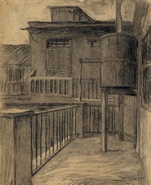 Mario Puccini  (Livorno, 1869 - Firenze, 1920) : Case con ringhiera.  - Asta Grafica & Libri - Libreria Antiquaria Gonnelli - Casa d'Aste - Gonnelli Casa d'Aste
