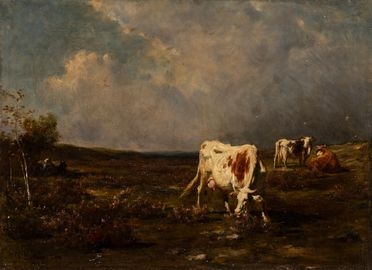  Charles Hermann-Lon  (Parigi, 1838 - Parigi, 1908) : Paesaggio con mucche al pascolo.  - Auction Graphics & Books - Libreria Antiquaria Gonnelli - Casa d'Aste - Gonnelli Casa d'Aste