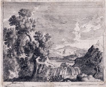  Ludovico Mattioli  (Crevalcore, 1662 - Bologna, 1747) : Paesaggio con cascatella.  - Auction Graphics & Books - Libreria Antiquaria Gonnelli - Casa d'Aste - Gonnelli Casa d'Aste