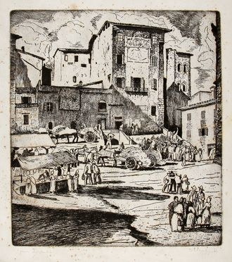  Francesco Chiappelli  (Pistoia, 1890 - Firenze, 1947) : Piazza del Mercato.  - Auction Graphics & Books - Libreria Antiquaria Gonnelli - Casa d'Aste - Gonnelli Casa d'Aste