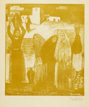  Giuseppe Biasi  (Sassari, 1885 - Adorno Micca, 1945) : Donne presso una fonte.  - Auction Graphics & Books - Libreria Antiquaria Gonnelli - Casa d'Aste - Gonnelli Casa d'Aste