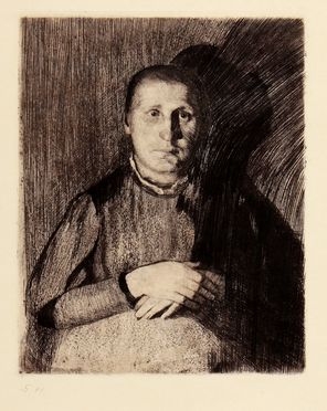  Kthe Kollwitz  (Knigsberg, 1867 - Moritzburg, 1945) : Frau mit bereinandergelegten Hnden.  - Auction Graphics & Books - Libreria Antiquaria Gonnelli - Casa d'Aste - Gonnelli Casa d'Aste