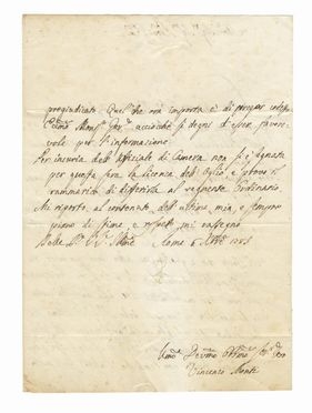  Monti Vincenzo : Lettere autografa firmata.  - Asta Grafica & Libri - Libreria Antiquaria Gonnelli - Casa d'Aste - Gonnelli Casa d'Aste
