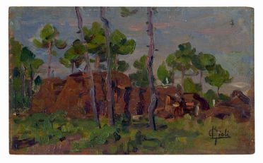  Luigi Gioli  (S.Frediano a Settimo, 1854 - Firenze, 1927) : Paesaggio con alberi.  - Auction Graphics & Books - Libreria Antiquaria Gonnelli - Casa d'Aste - Gonnelli Casa d'Aste