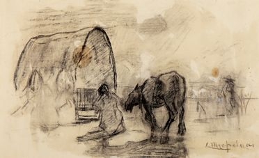  Luigi Michelacci  (Meldola, 1879 - Firenze, 1959) : Carovana e cavallo.  - Auction Graphics & Books - Libreria Antiquaria Gonnelli - Casa d'Aste - Gonnelli Casa d'Aste