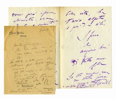  Duse Eleonora : 2 lettere autografe firmate inviate al conte Francesco Solimeni.  - Asta Grafica & Libri - Libreria Antiquaria Gonnelli - Casa d'Aste - Gonnelli Casa d'Aste