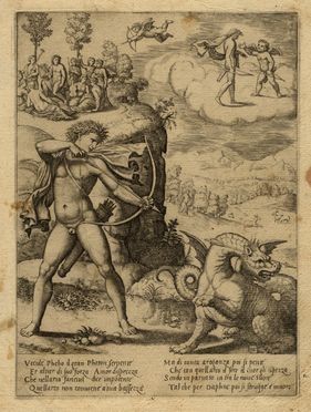  Maestro del Dado  (attivo a Roma,  - 1560) : Apollo uccide il serpente Pitone.  - Asta Grafica & Libri - Libreria Antiquaria Gonnelli - Casa d'Aste - Gonnelli Casa d'Aste