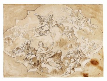  Neapolitan school, 17th century : Trinit in gloria e Virt teologali.  - Auction Graphics & Books - Libreria Antiquaria Gonnelli - Casa d'Aste - Gonnelli Casa d'Aste