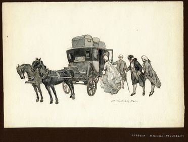  Alberto Micheli Pellegrini  (Livorno, 1870 - Bibbiena, 1943) : Carrozza con cavalli e figure.  - Auction Graphics & Books - Libreria Antiquaria Gonnelli - Casa d'Aste - Gonnelli Casa d'Aste