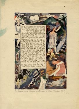  Ben Shahn  (Kovno, 1898 - New York, 1969) : Composizione di soggetto ebraico con Mos e le tavole della legge.  - Auction Graphics & Books - Libreria Antiquaria Gonnelli - Casa d'Aste - Gonnelli Casa d'Aste