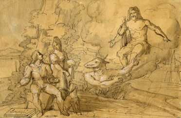 Il minotauro indica Zeus su una nuvola a giovane coppia.  - Auction Graphics & Books - Libreria Antiquaria Gonnelli - Casa d'Aste - Gonnelli Casa d'Aste