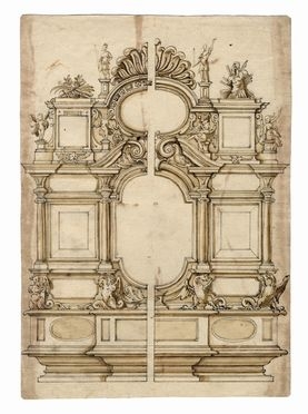  Anonimo del XVII secolo : Studio per decorazione architettonica.  - Asta Grafica & Libri - Libreria Antiquaria Gonnelli - Casa d'Aste - Gonnelli Casa d'Aste