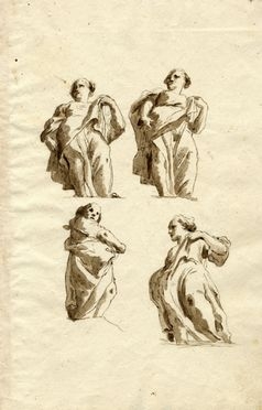  Anonimo veneto del XVIII secolo : Studio per quattro sculture da sotto in su.  - Asta Grafica & Libri - Libreria Antiquaria Gonnelli - Casa d'Aste - Gonnelli Casa d'Aste